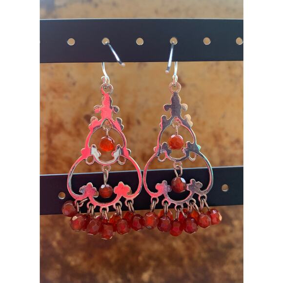 Carnelian Agate and Sterling Silver Chandelier Earrings - Picture 7 of 7